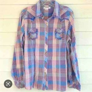 Adiktd jeans button down long sleeve shirt with pearl snap buttons